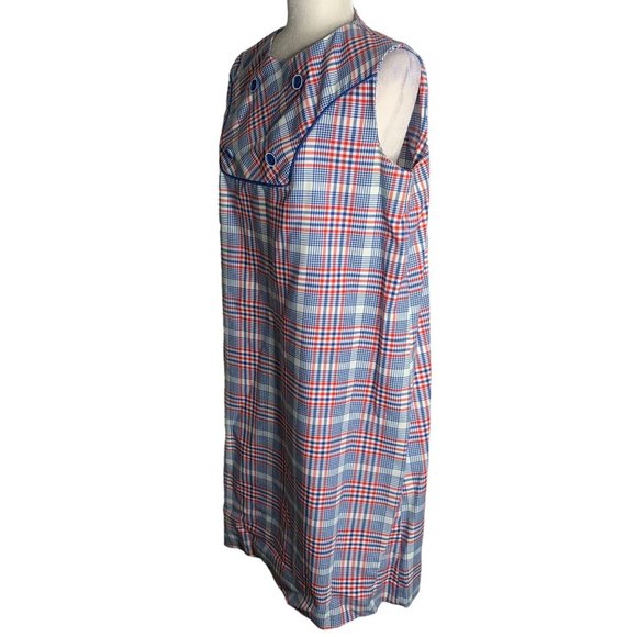 Vintage 60s Lady in Waiting Maternity Dress M/L Red Blue Plaid Sleeveless Zipper - Picture 6 of 8